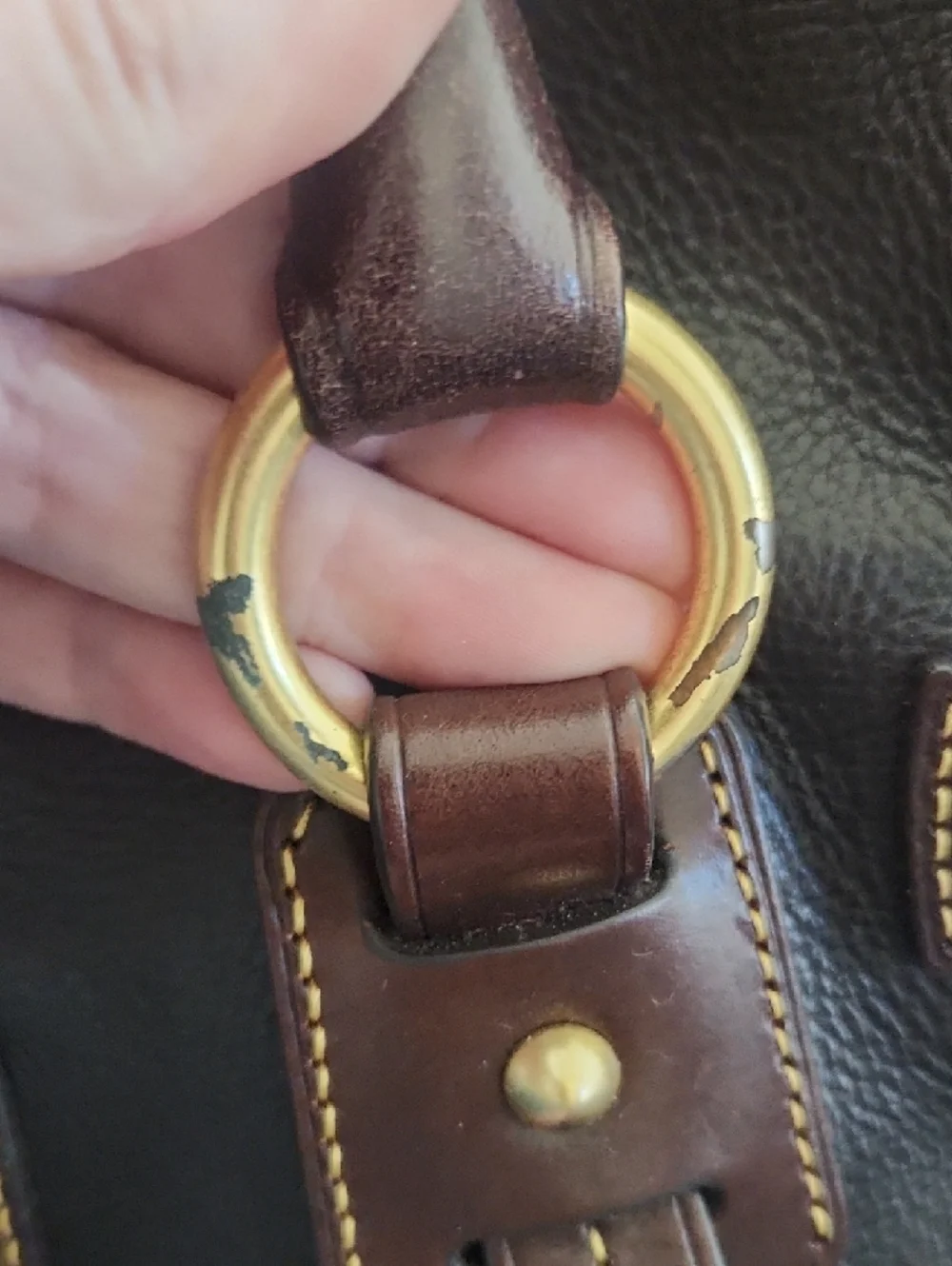 Dooney & Bourke Brown Leather Satchel with Gold Hardware and Red Trim - Picture 8 of 15